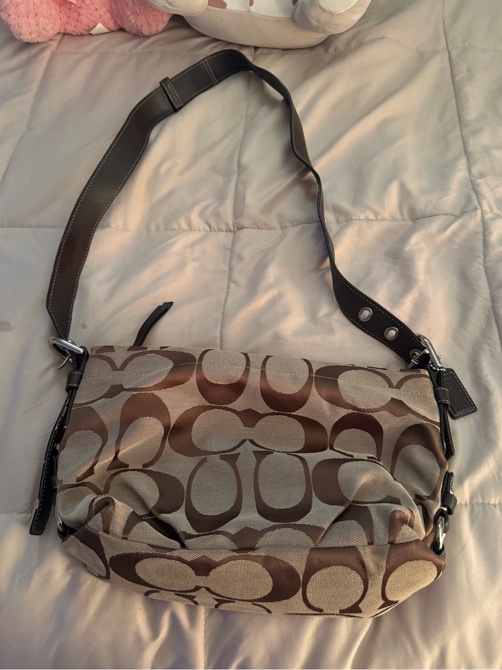 Coach Brown Signature Canvas Shoulder Bag with Dark Brown Trim - Picture 10 of 10